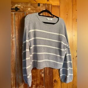 Purpley -Gray Striped, Cropped, Long-Sleeved, Sweater. Size Large